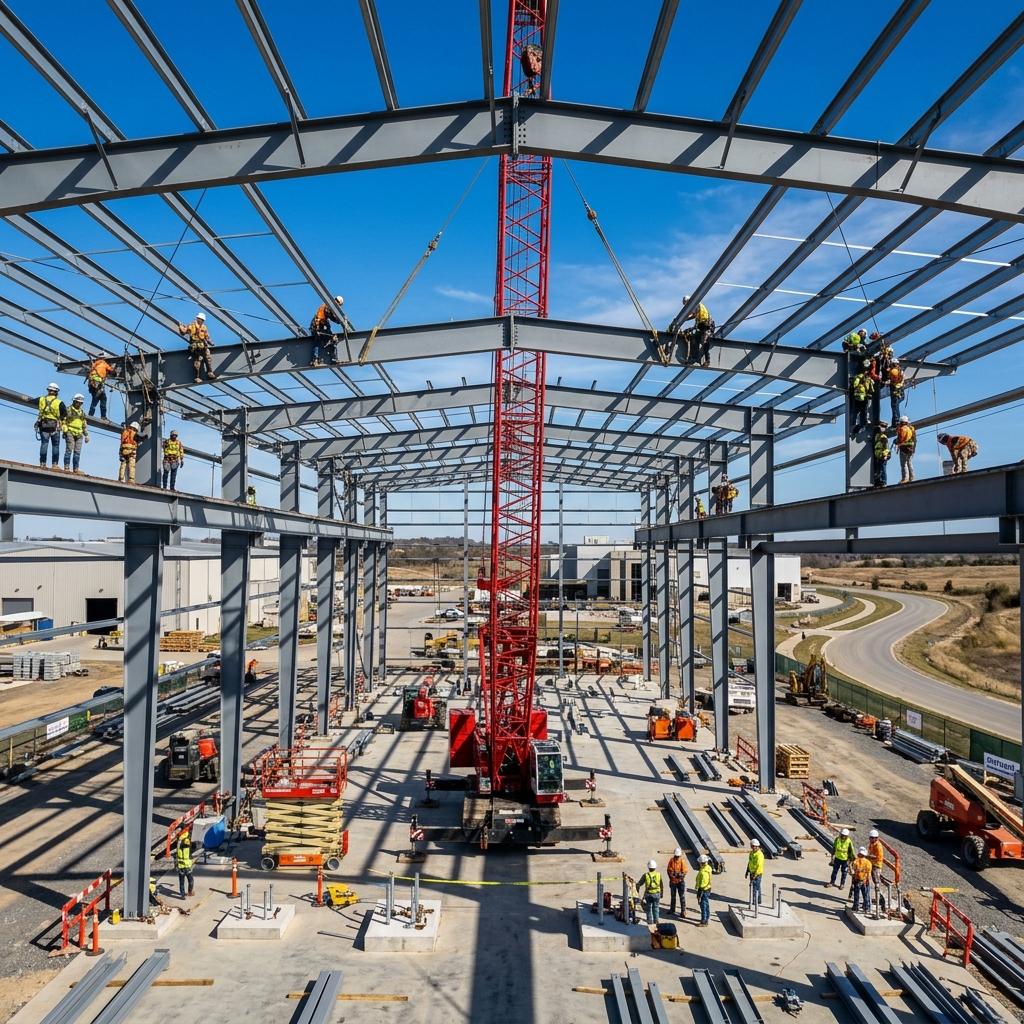 PEB Construction Site by Prime Steel Engineering